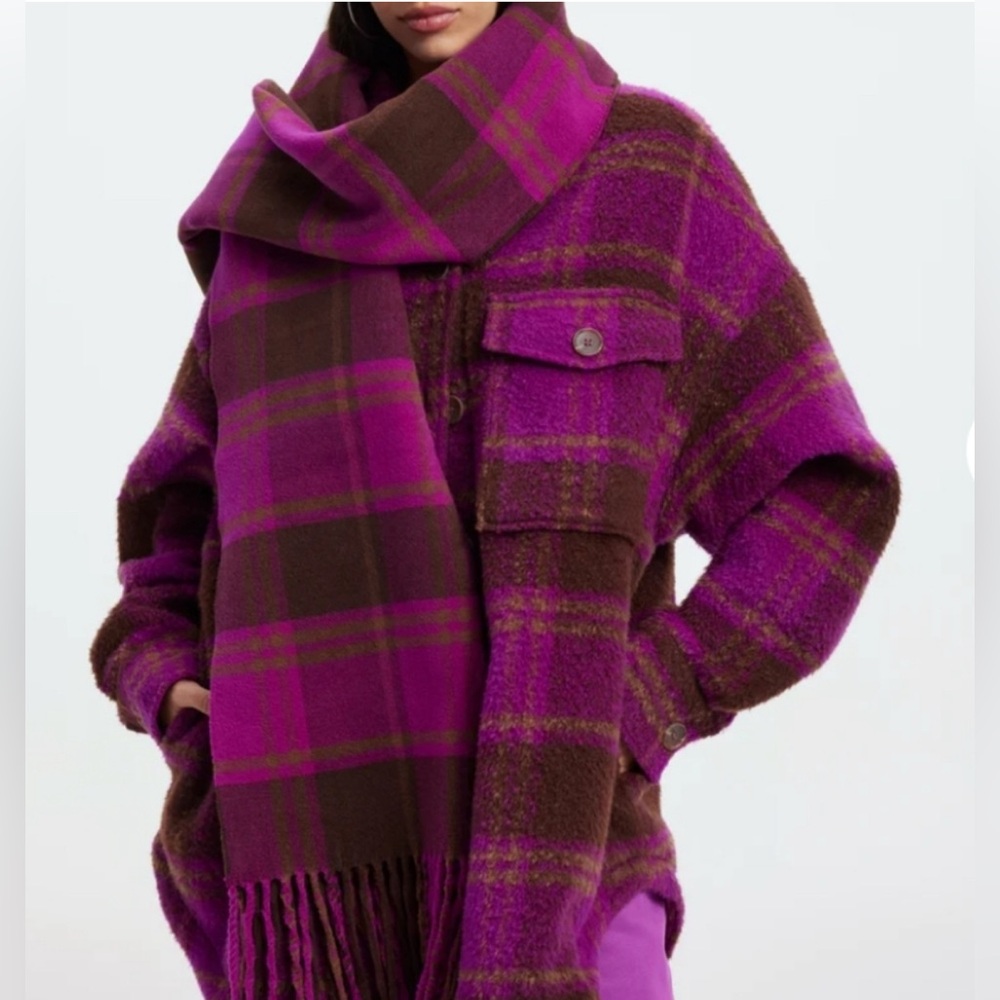 Good American Pink Plaid Scarf NWT